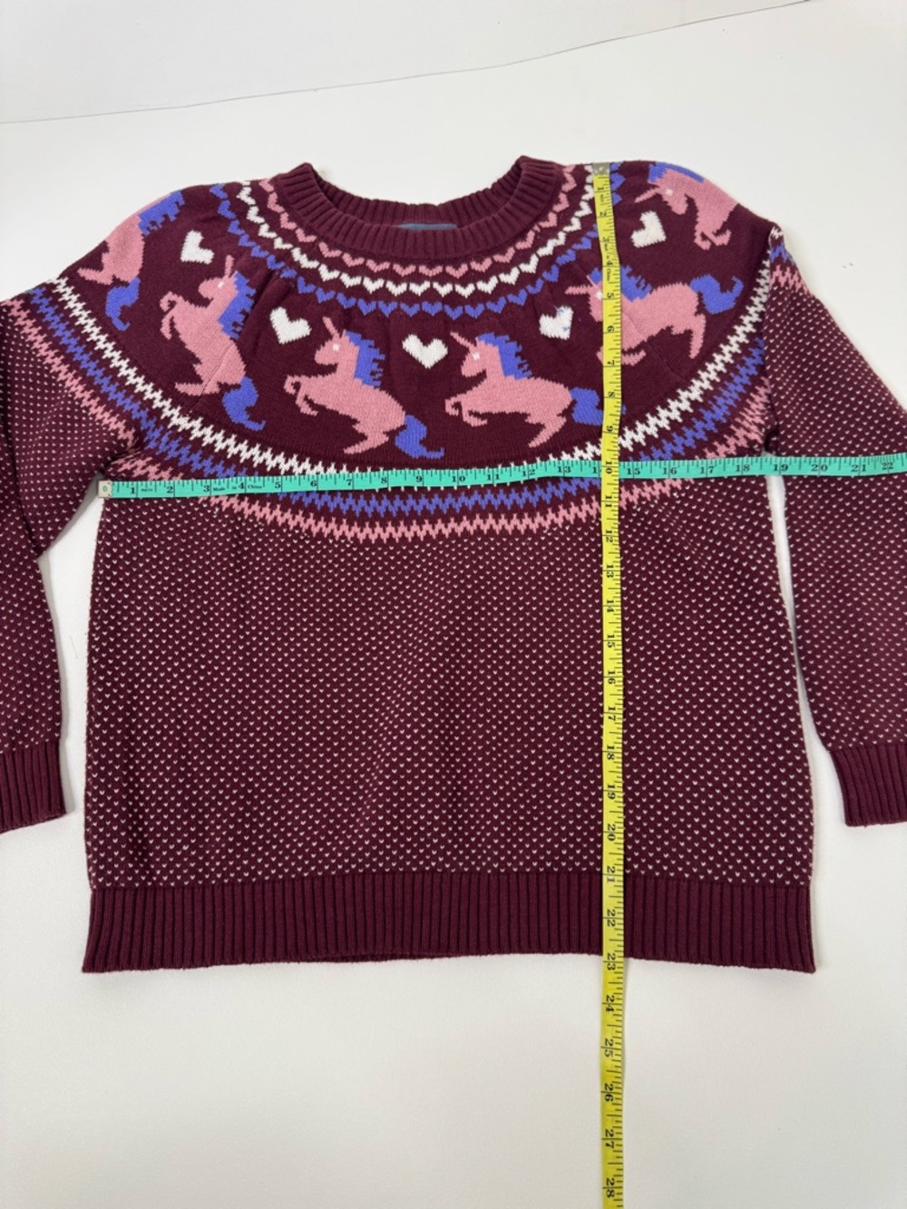 Modcloth Unicorn Hearts Fairisle 100% Cotton Whimsical Sweater Size Large - Picture 4 of 12
